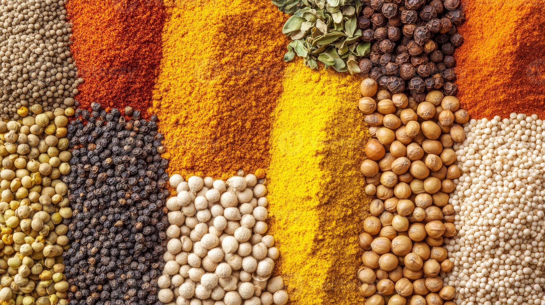 Vibrant assortment of Indian spices displayed on a wooden background photo