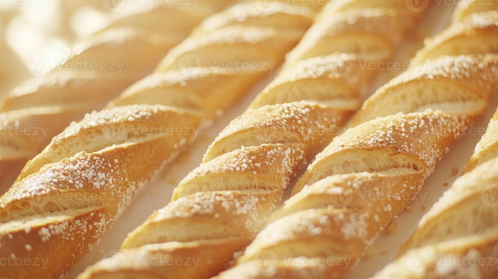 Freshly baked breadsticks on a wooden surface in warm light photo