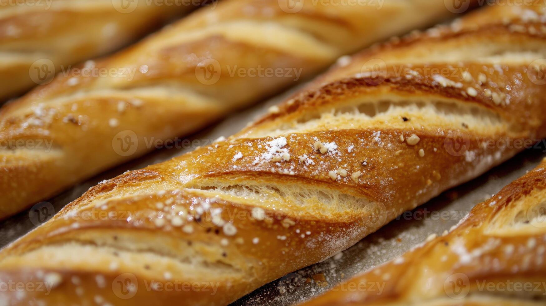 Freshly baked artisan bread loaves on a rustic wooden table photo