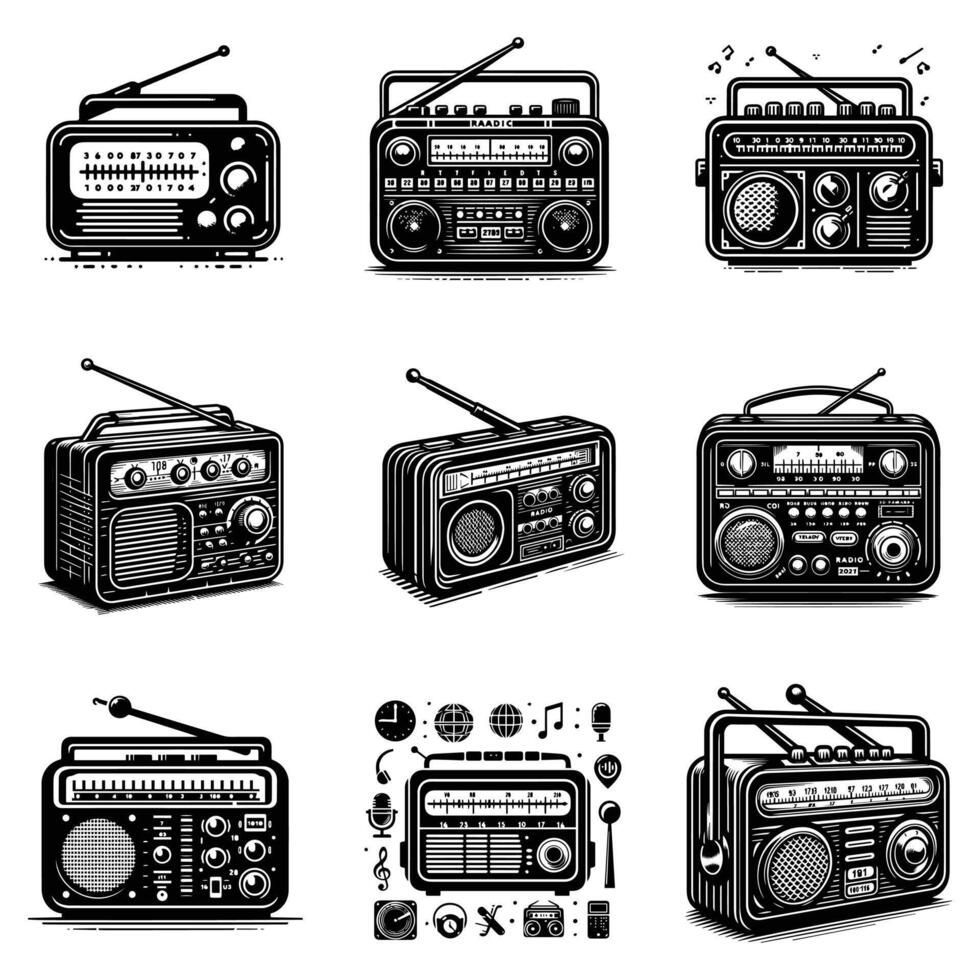 Radio silhouette stock illustration Bundle, in silhouette, Radio Lover graphic design, Radio , Radio silhouette vector