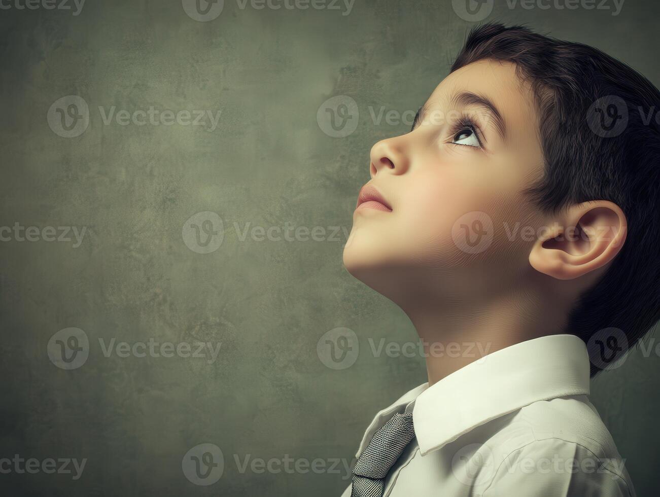 High school boy gazing up at the sky outdoors on a sunny day photo