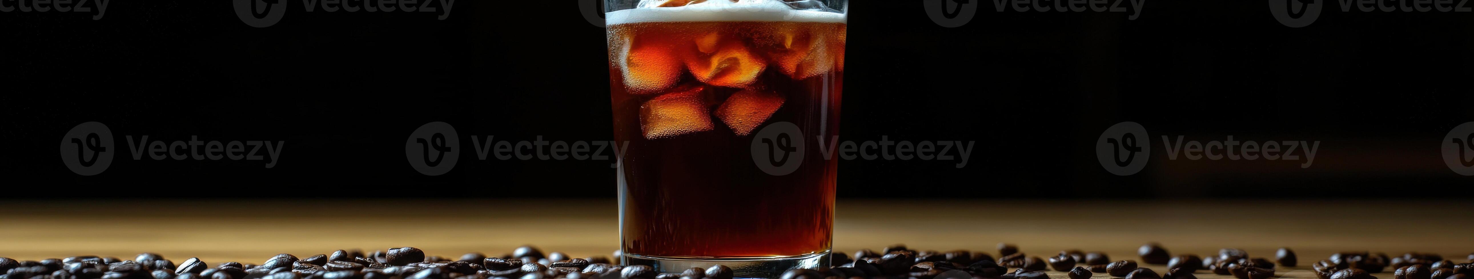 Iced coffee with cream served on a wooden table at a cozy cafe photo