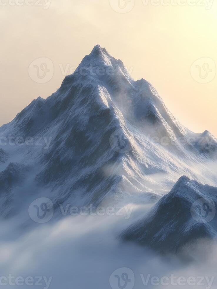 Foggy evening view of majestic mountains at twilight photo