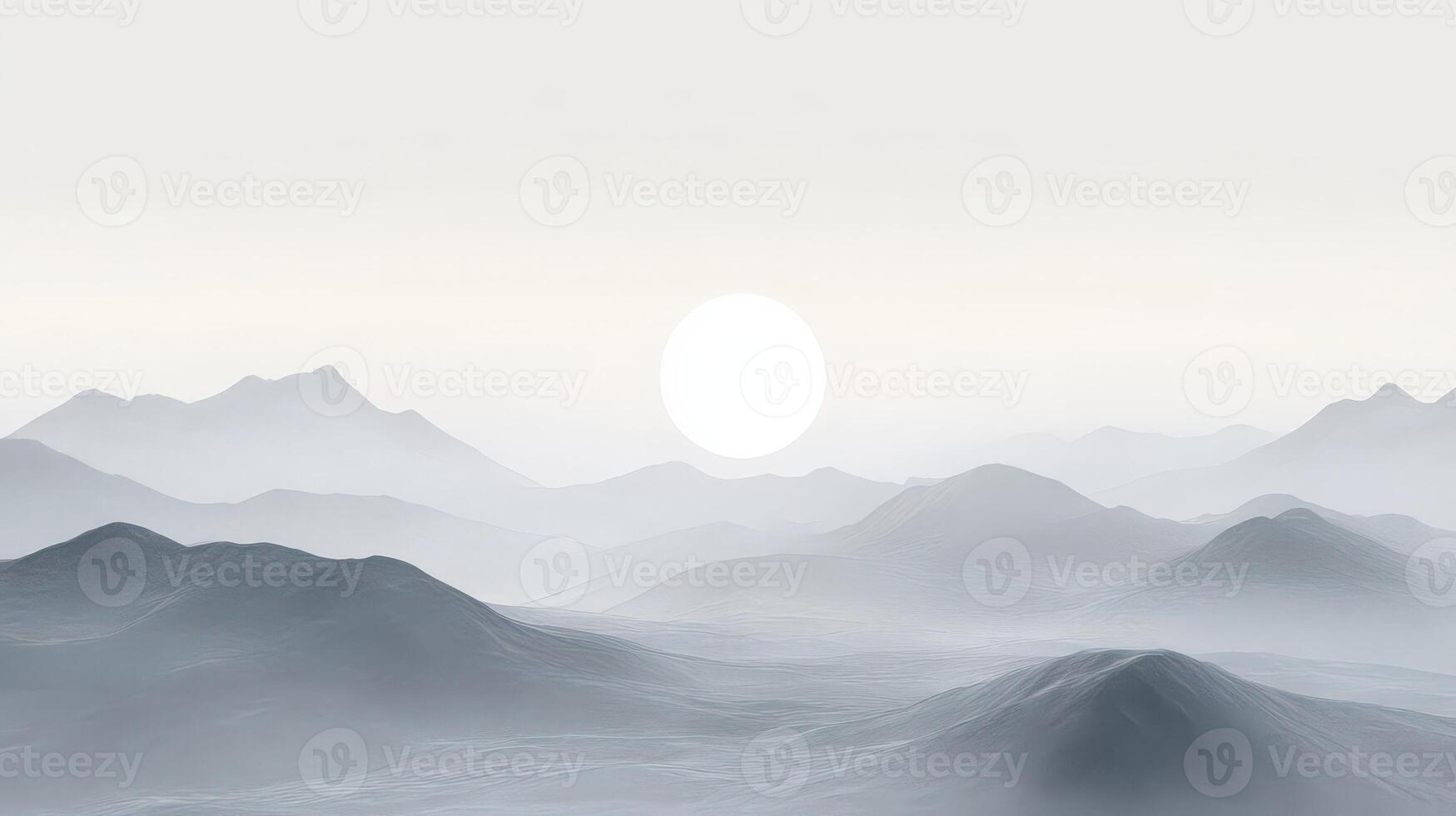 Foggy evening mountains at sunset with soft light photo