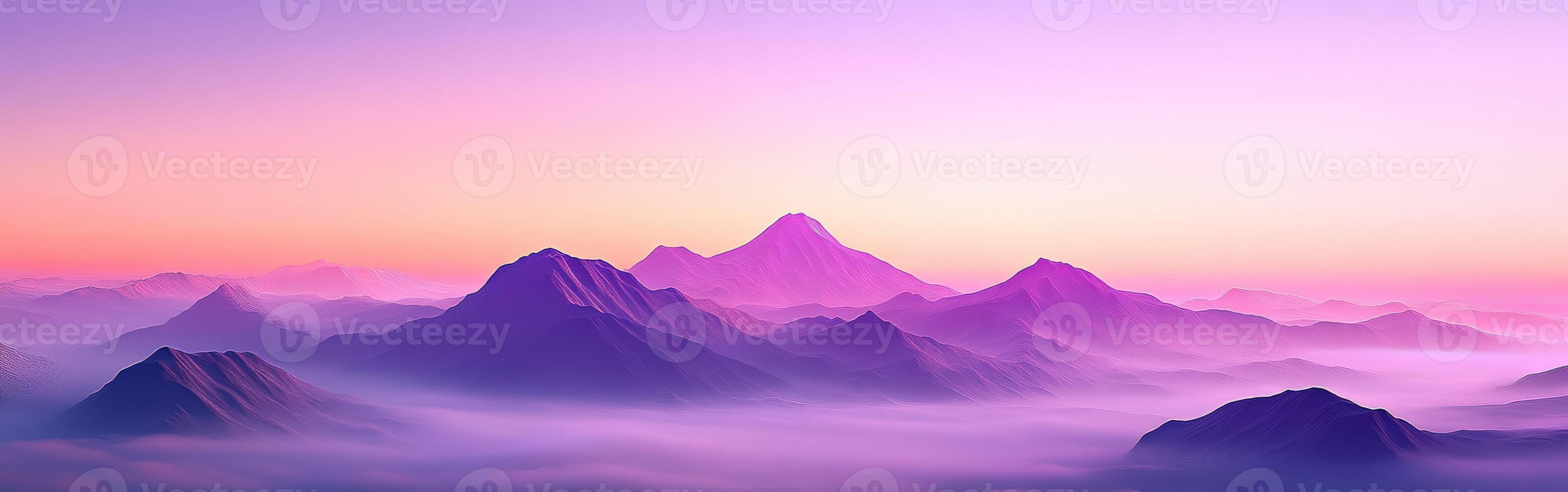 Foggy mountains in the evening light with a purple sky photo