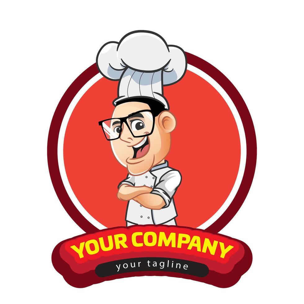 Happy chef cartoon character logo template vector