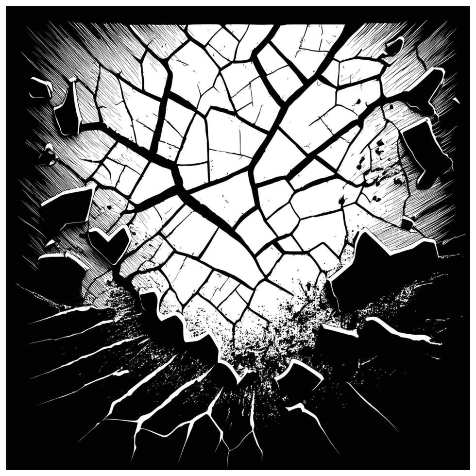 Cracked Illustration in Black and White Grunge vector