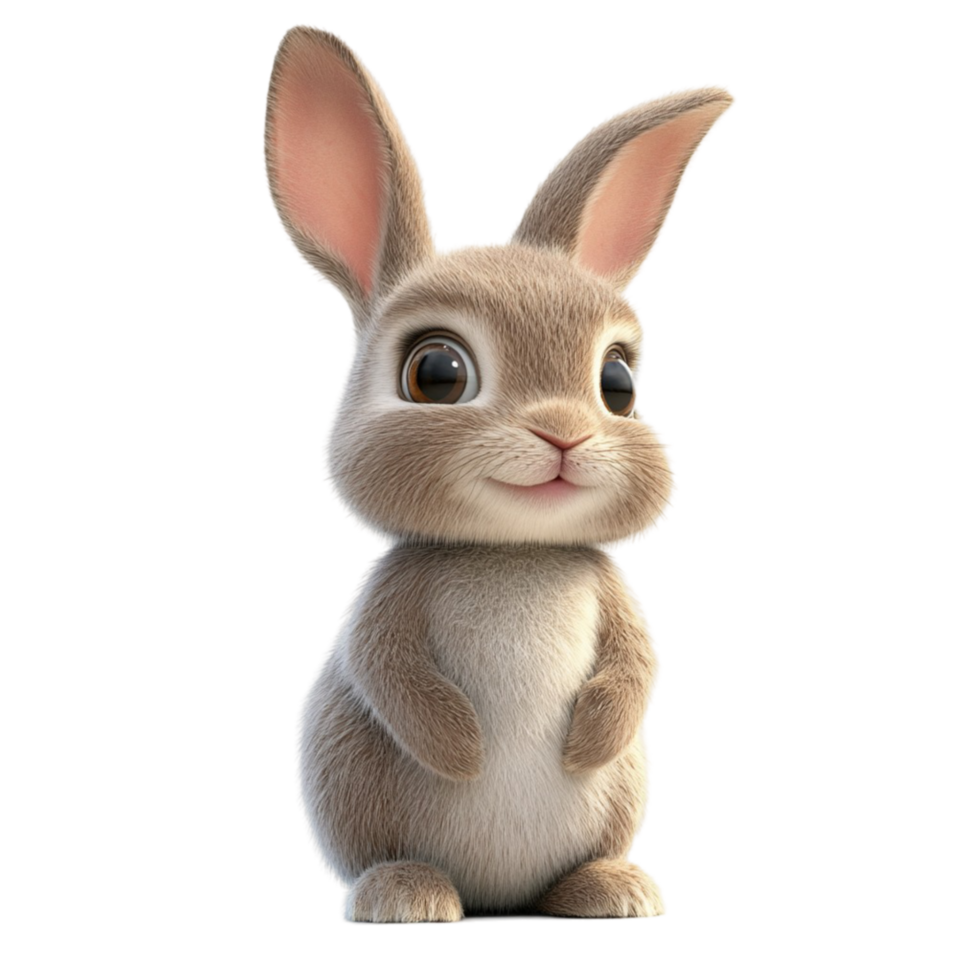 Cartoon Rabbit Sitting on Transparent Background. png