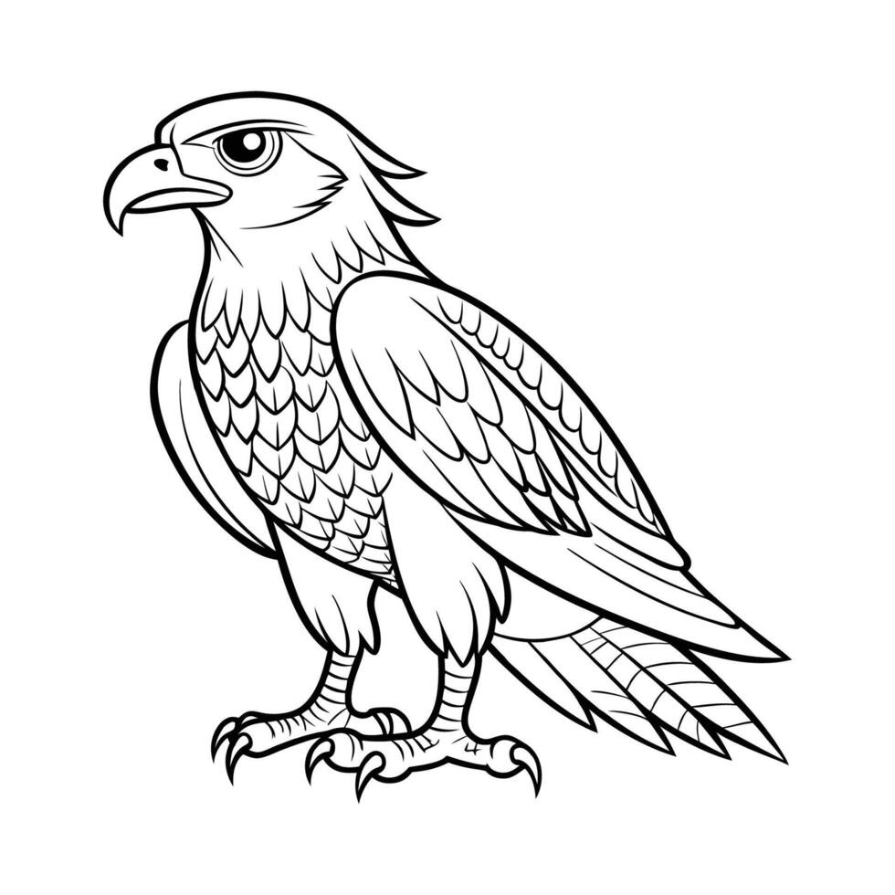 A black and white drawing of a hawk bird vector