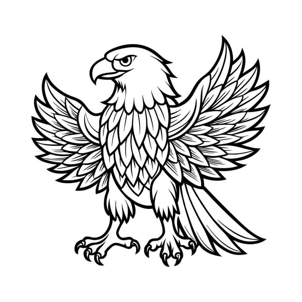 A black and white drawing of a Eagle bird vector