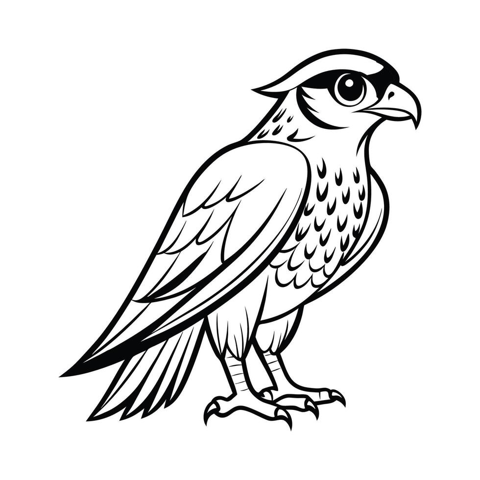 A black and white drawing of a falcon bird vector