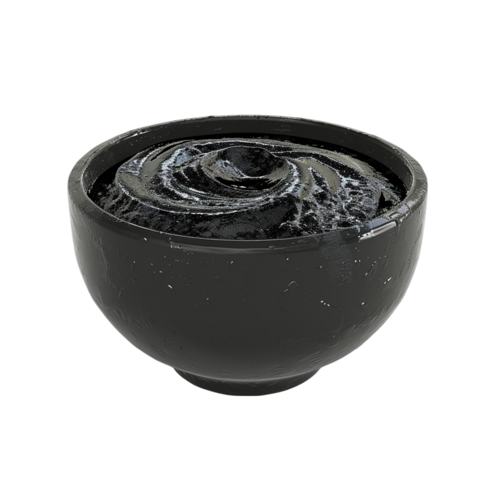 Black Pudding in a Bowl on Transparent Background. png