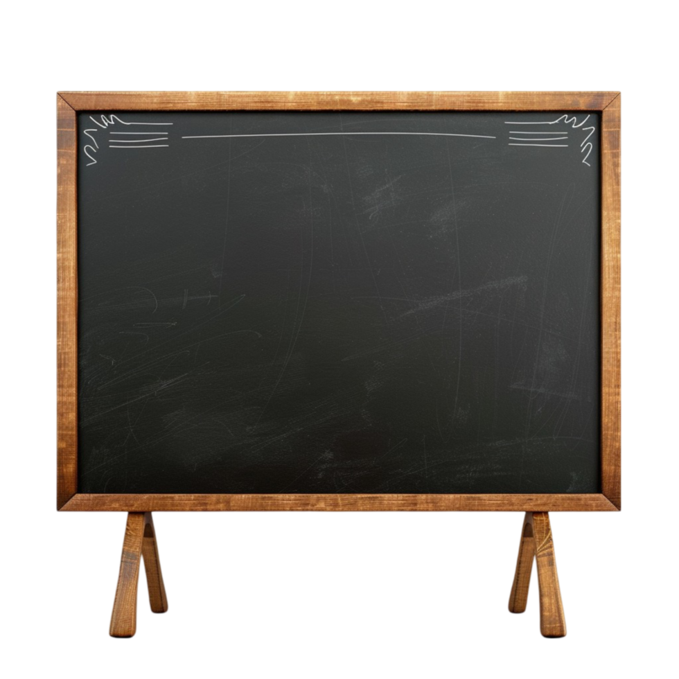 Blackboard with Chalk on Wooden Stand - Transparent Background. png