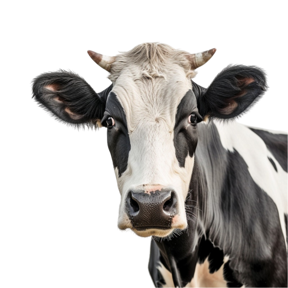 Black and White Spotted Cow Face - Transparent Background. png