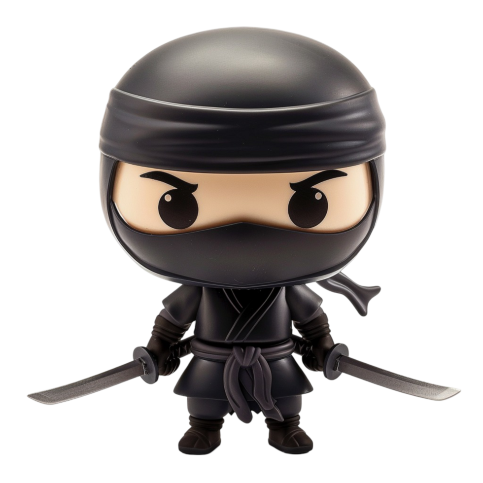 Ninja Pop Vinyl Figure Black Clothes Hair Transparent Background. png