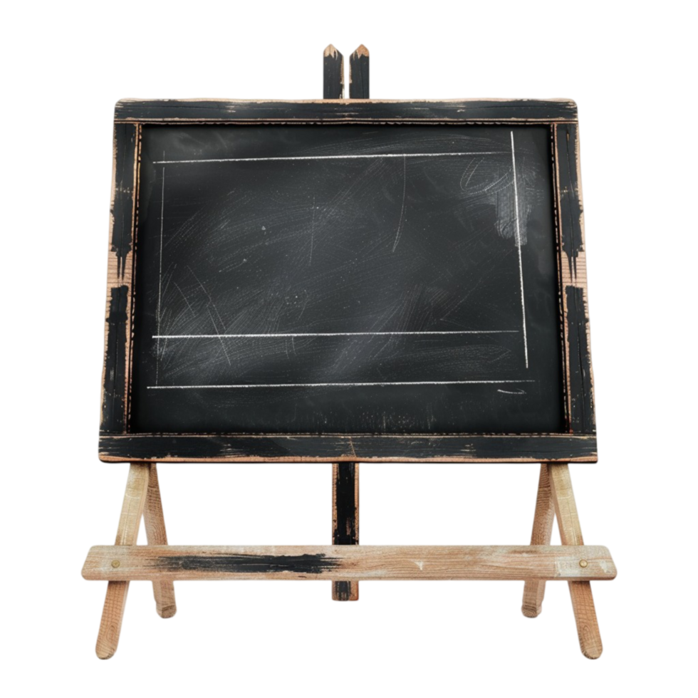 Blackboard with Chalk on Wooden Easel on Transparent Background. png
