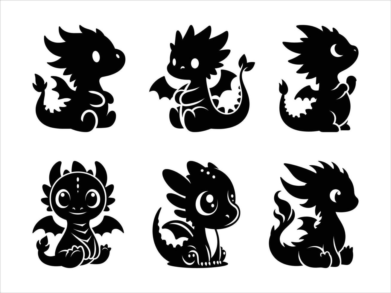 Cute baby Dragon Silhouette, Dragon Silhouette Illustration. vector