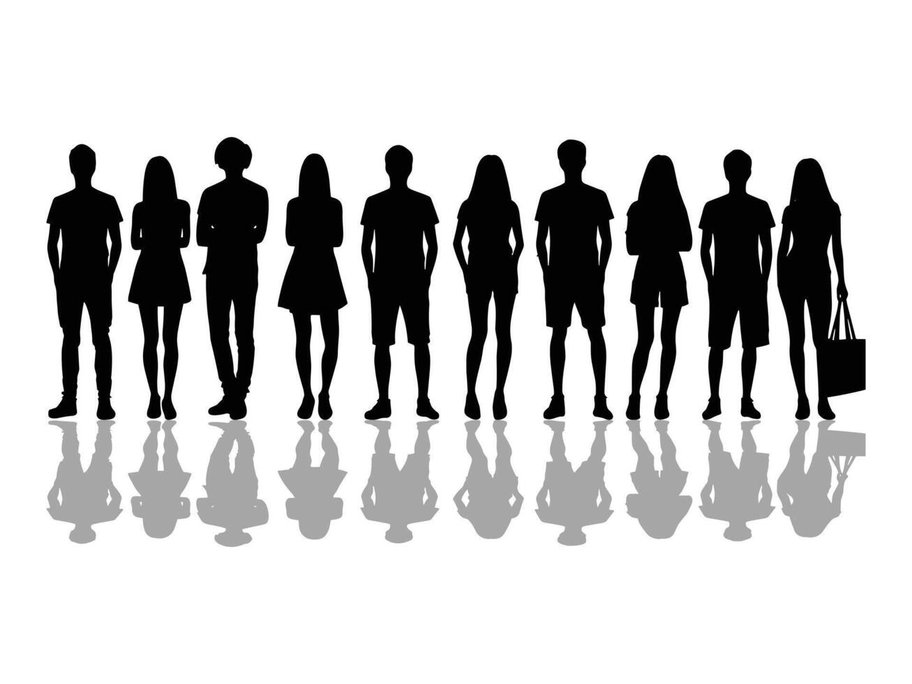 Casual People Silhouettes in a Row. silhouette Illustration for Community Concepts. vector