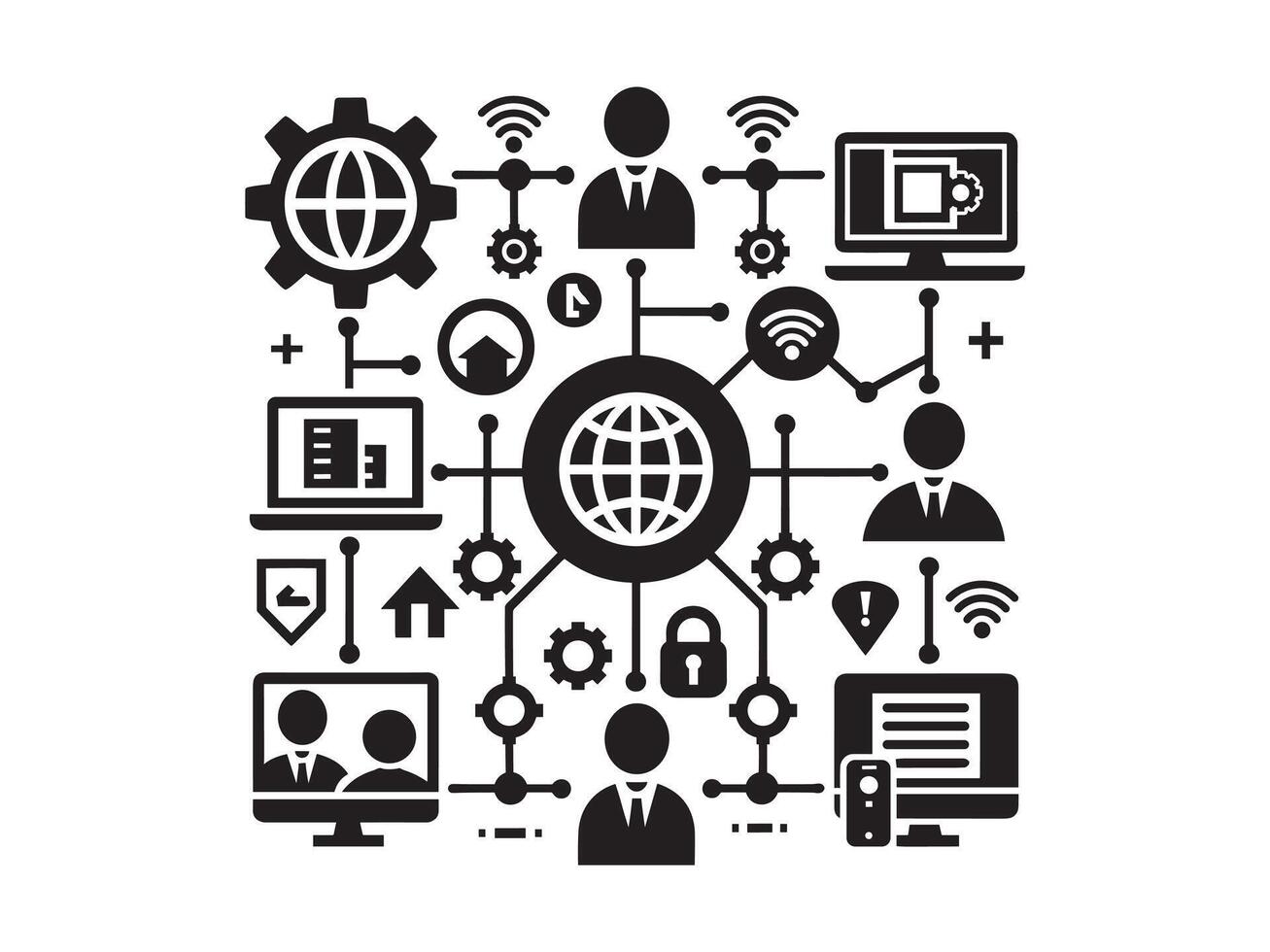 Connected Digital Icons, Network Concept Silhouette Design. vector