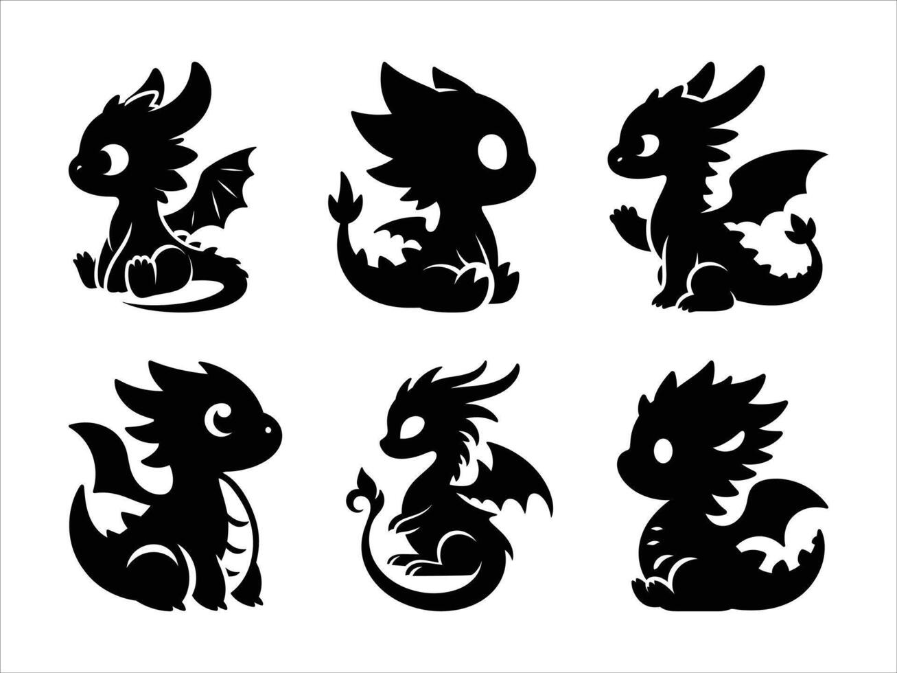 Cute baby Dragon Silhouette, Dragon Silhouette Illustration. vector