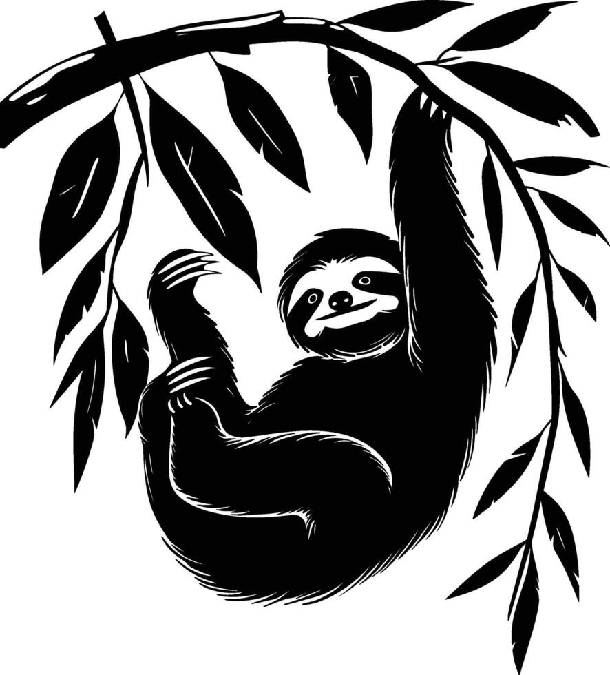 Sloth black silhouette. vector