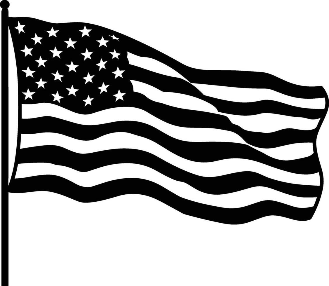 Usa flag waving on the wind silhouette. vector