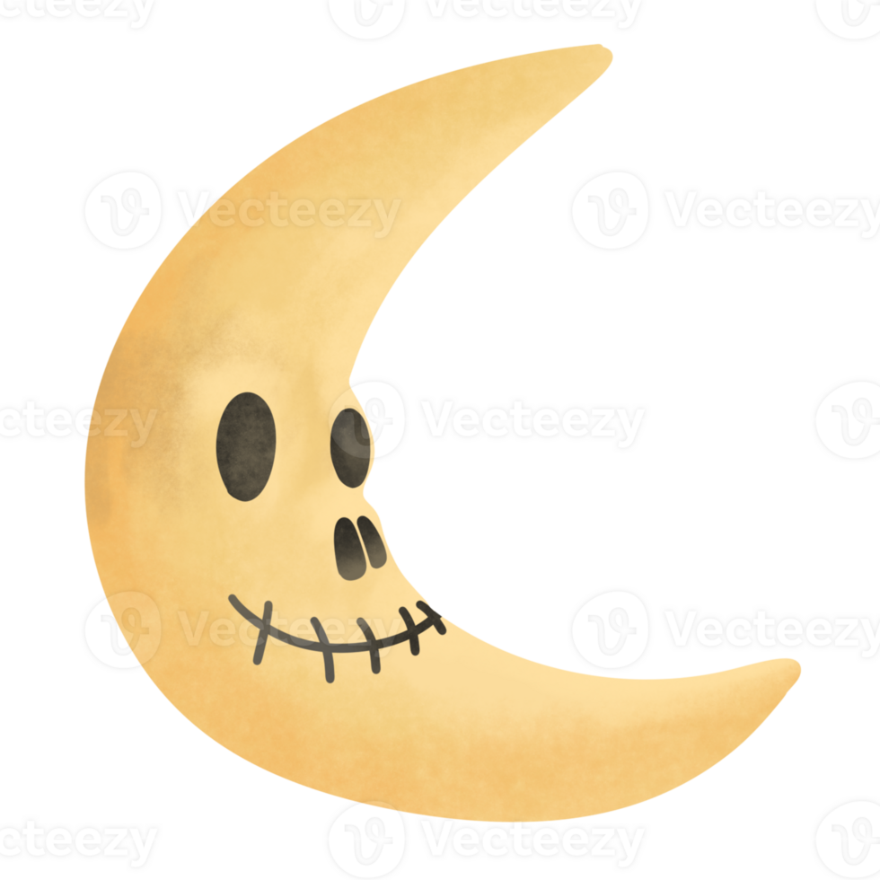 Crescent moon character with witch face png
