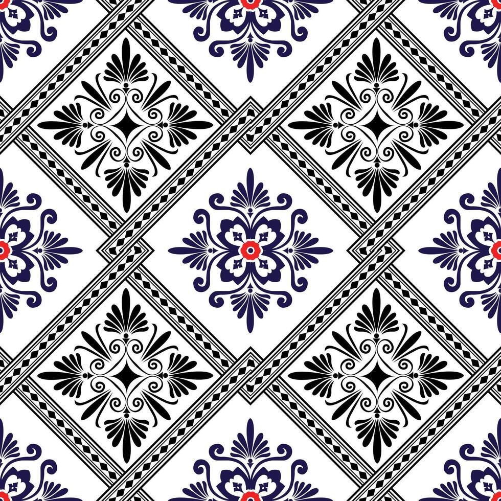 Blue floral geometric seamless pattern background vector