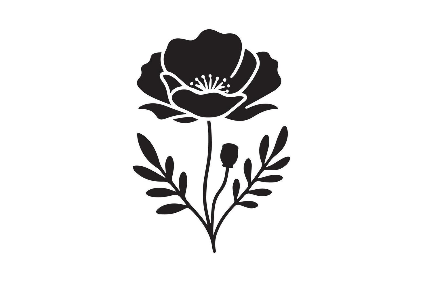 Black and white illustration of a poppy flower vector