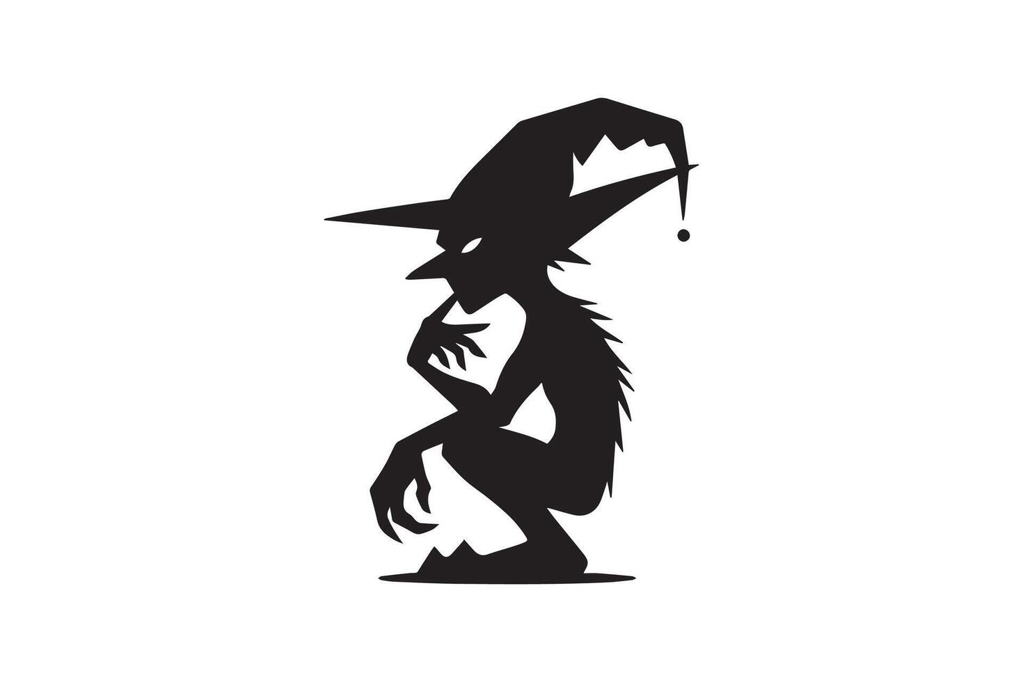 A black and white silhouette of a witch with a hat vector