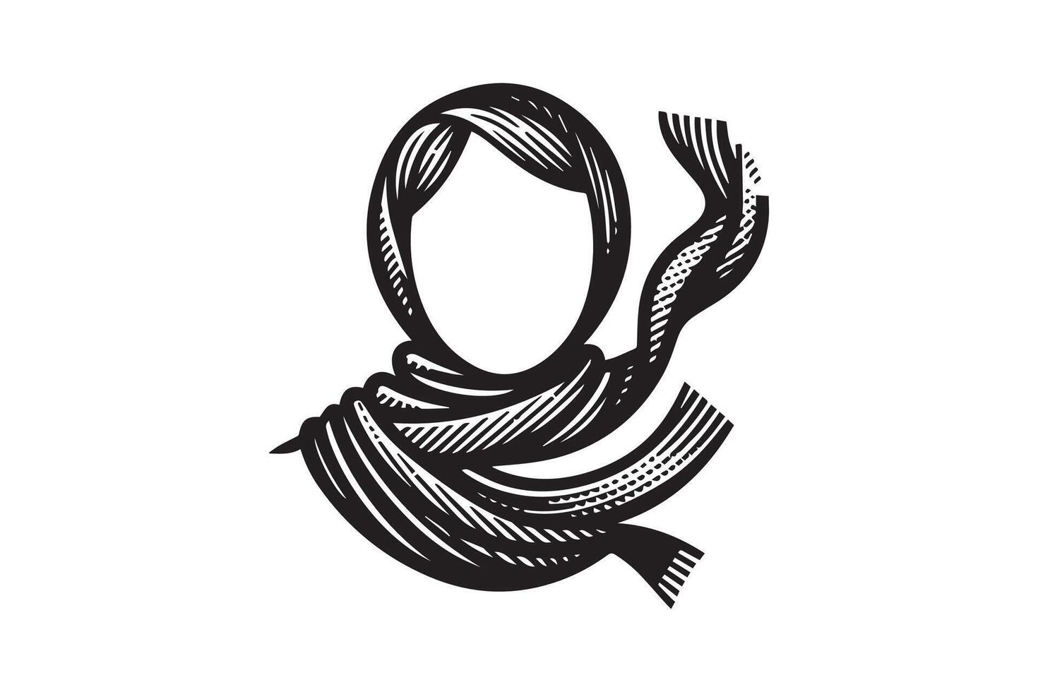 A black and white drawing of a woman wearing a scarf vector