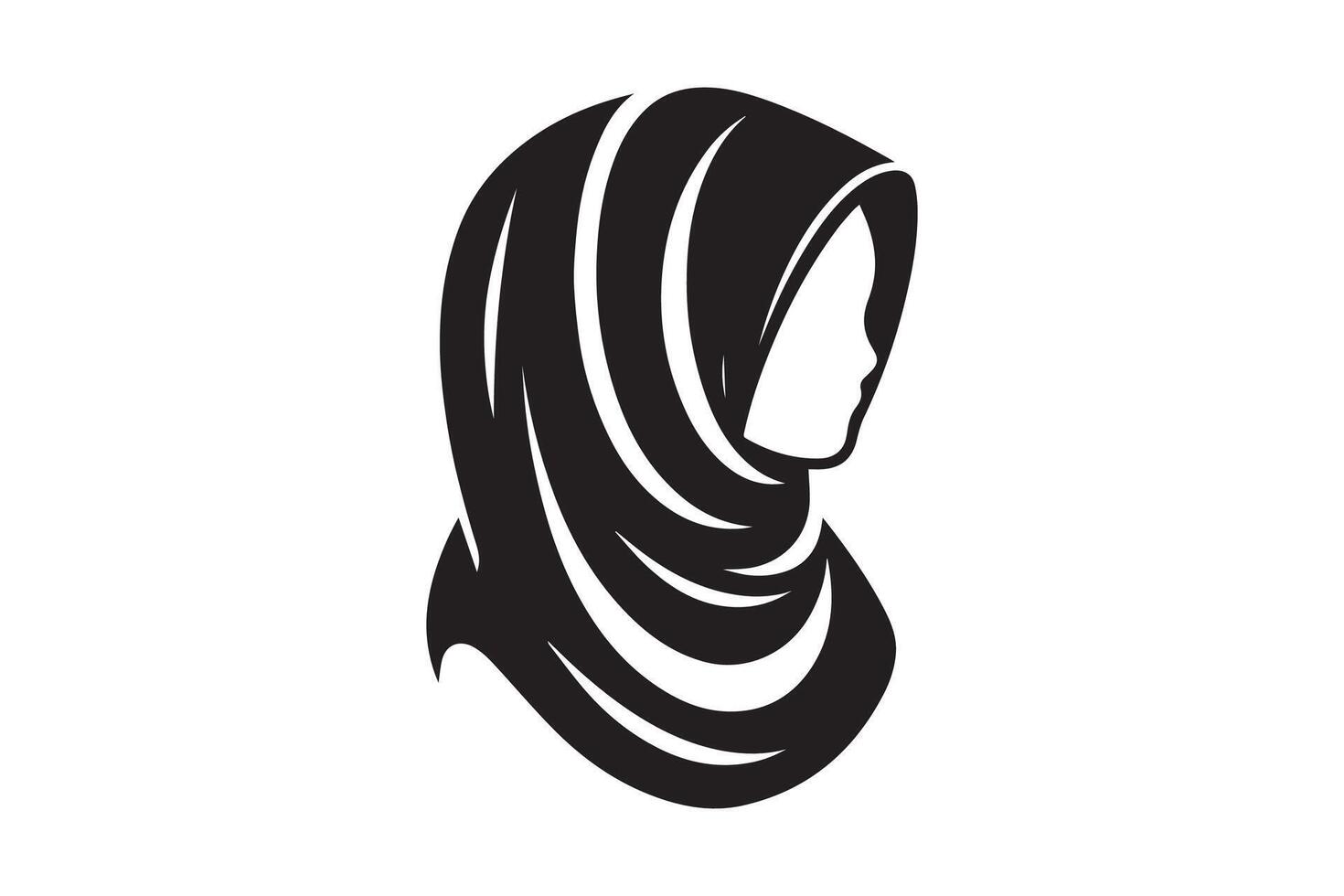 A black and white silhouette of a woman wearing a hijab vector