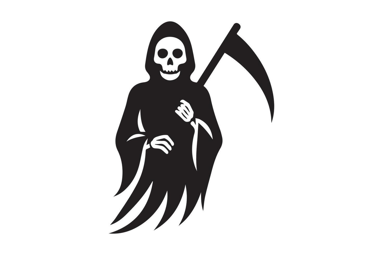 A black and white illustration of a grim reaper holding a scythe vector