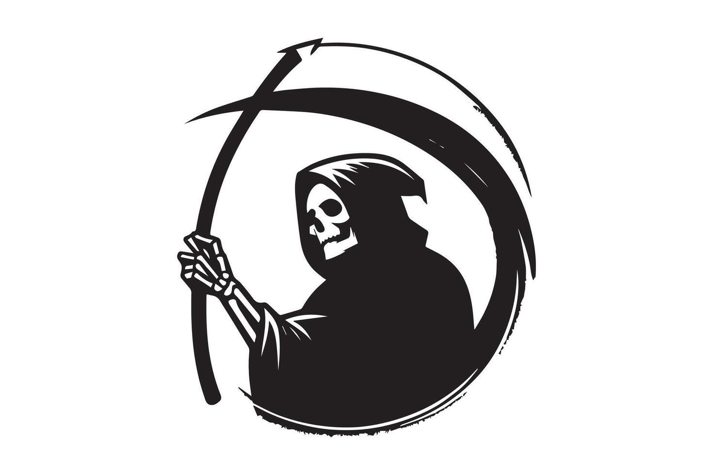 A black and white illustration of a grim reaper holding a scythe vector