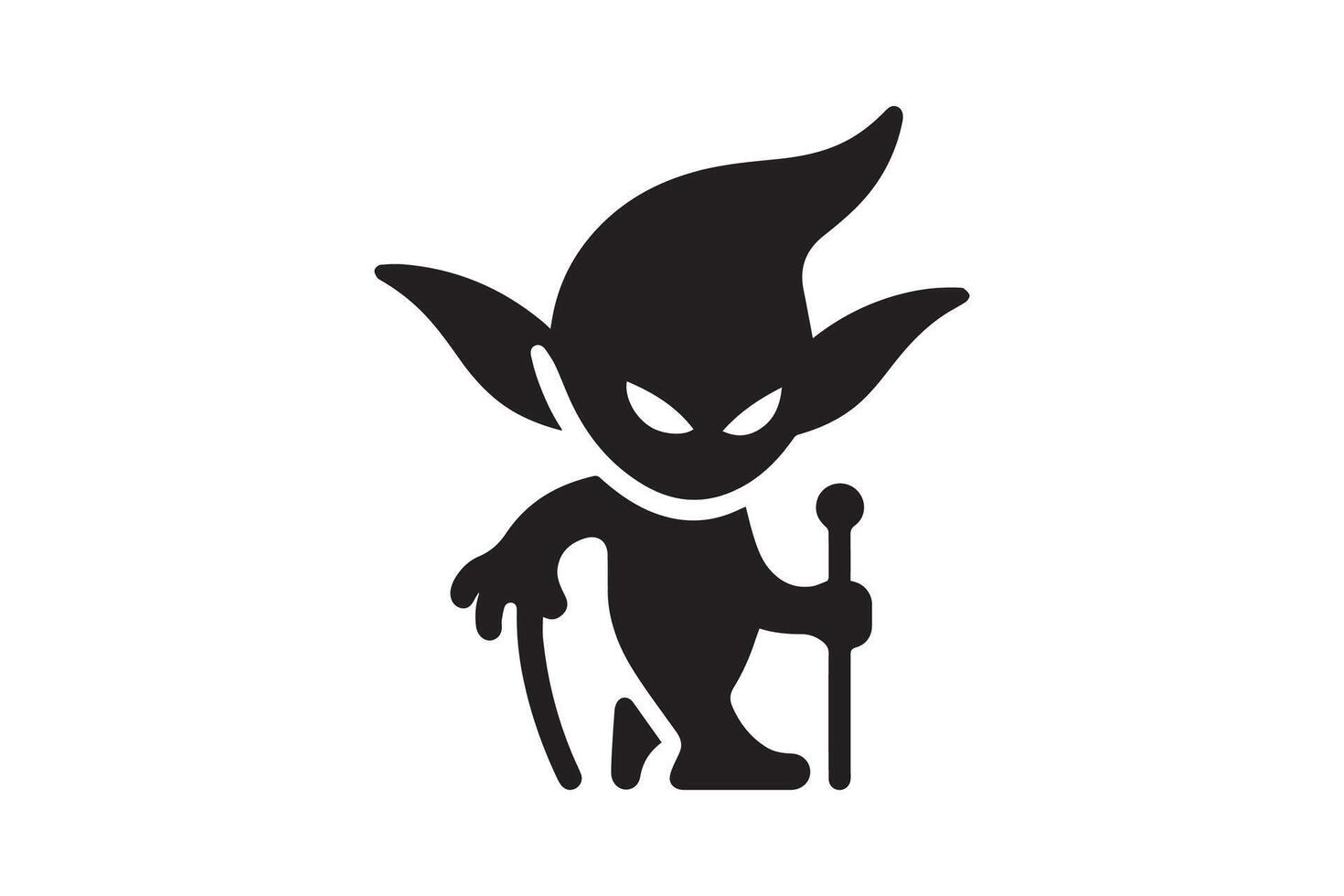A black and white logo of a troll with a stick vector