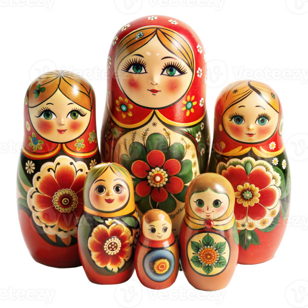 Russian nesting dolls isolated on transparent background png
