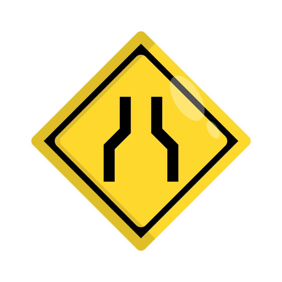 Flat design Japanese Road narrows sign. vector