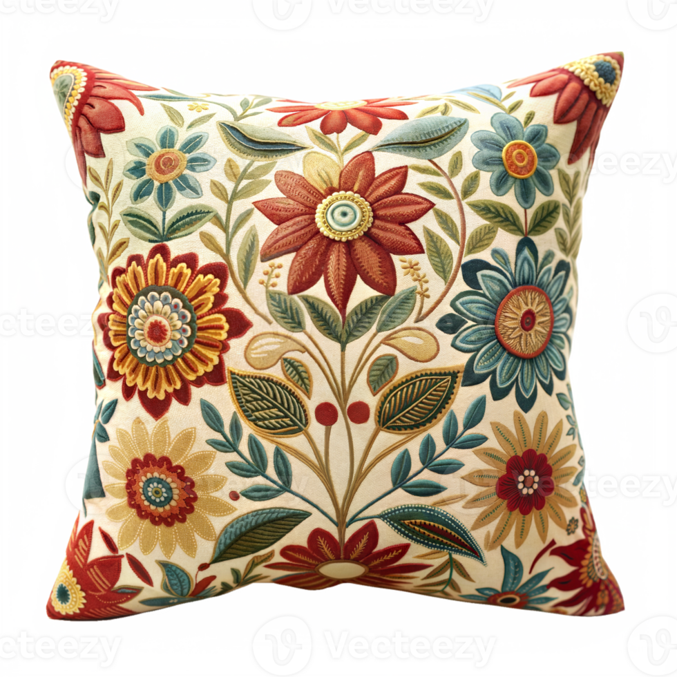 Decorative pillow with floral pattern isolated on transparent background png