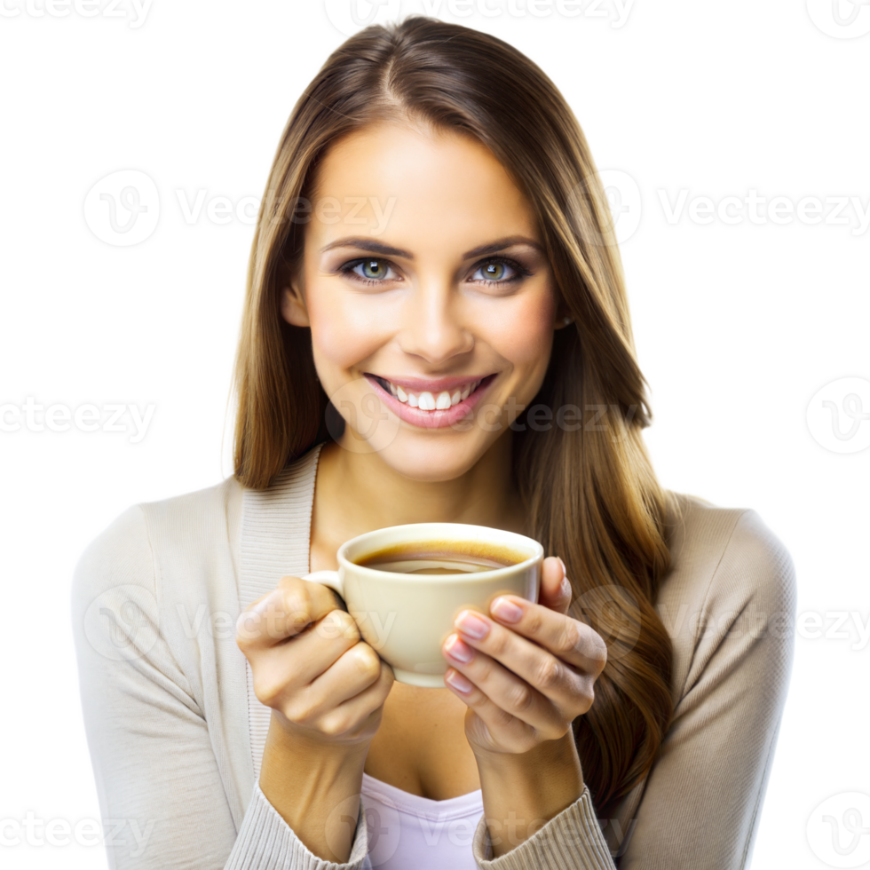 Woman holding coffee cup isolated on transparent background png