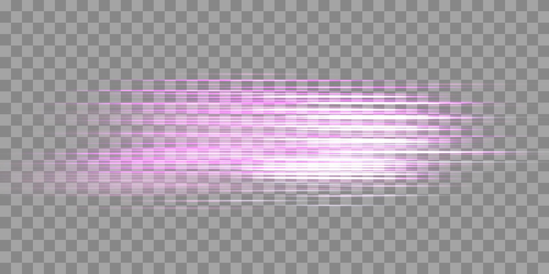Horizontal speed rays, light neon flow, zoom in motion effect, pink glow speed lines, colorful light trails, stripes. vector