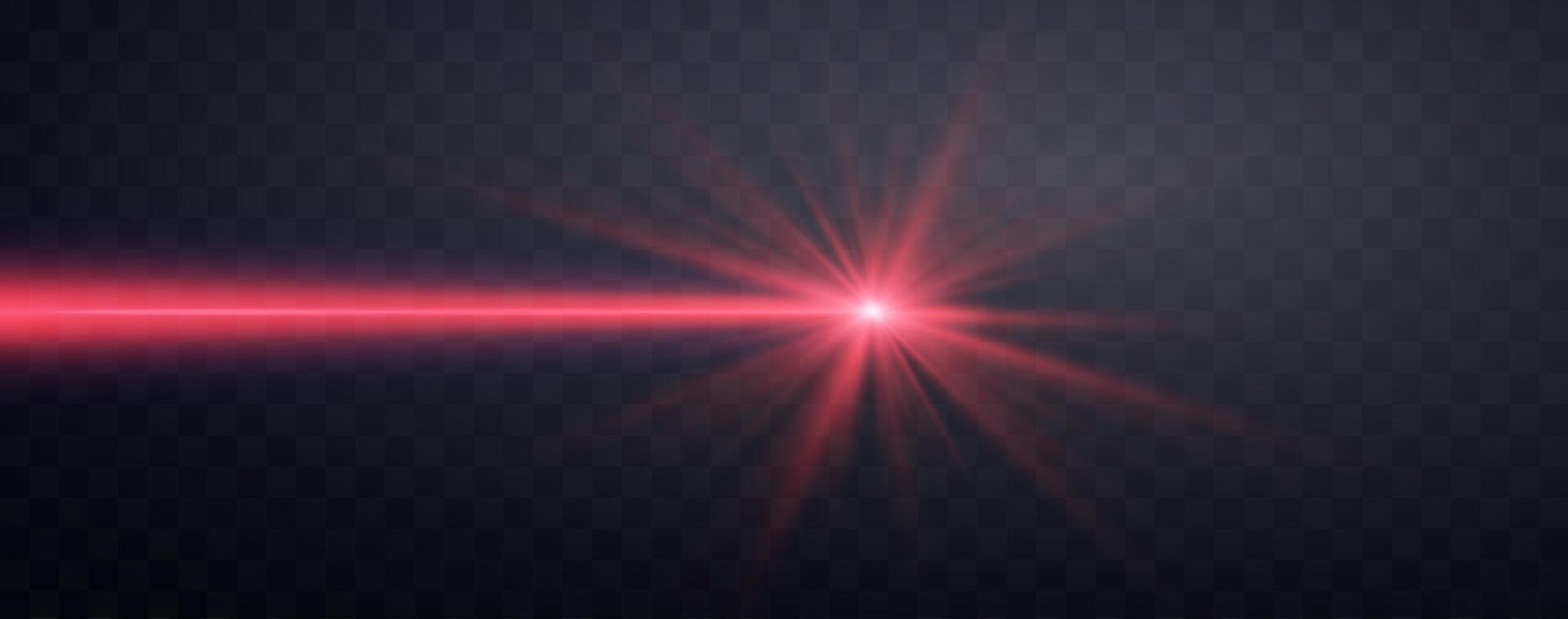 Red horizontal laser beam. Neon line, presentation pointer. Red glow flare light effect. vector