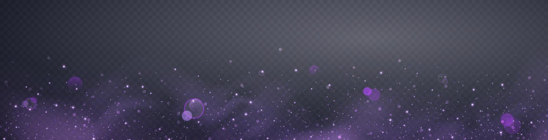 Purple glittering dots, particles, stars magic sparks. Glow flare light effect. Violet luminous points. vector