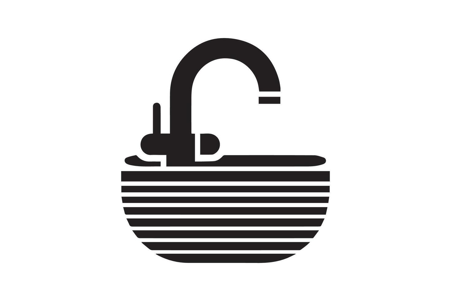 A black and white illustration of a sink with a faucet vector