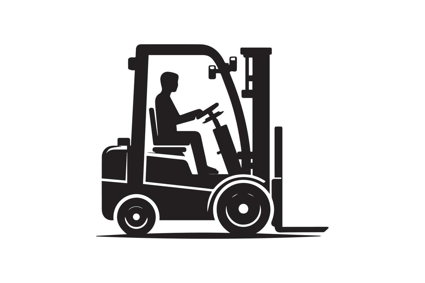 A black and white illustration of a forklift truck vector