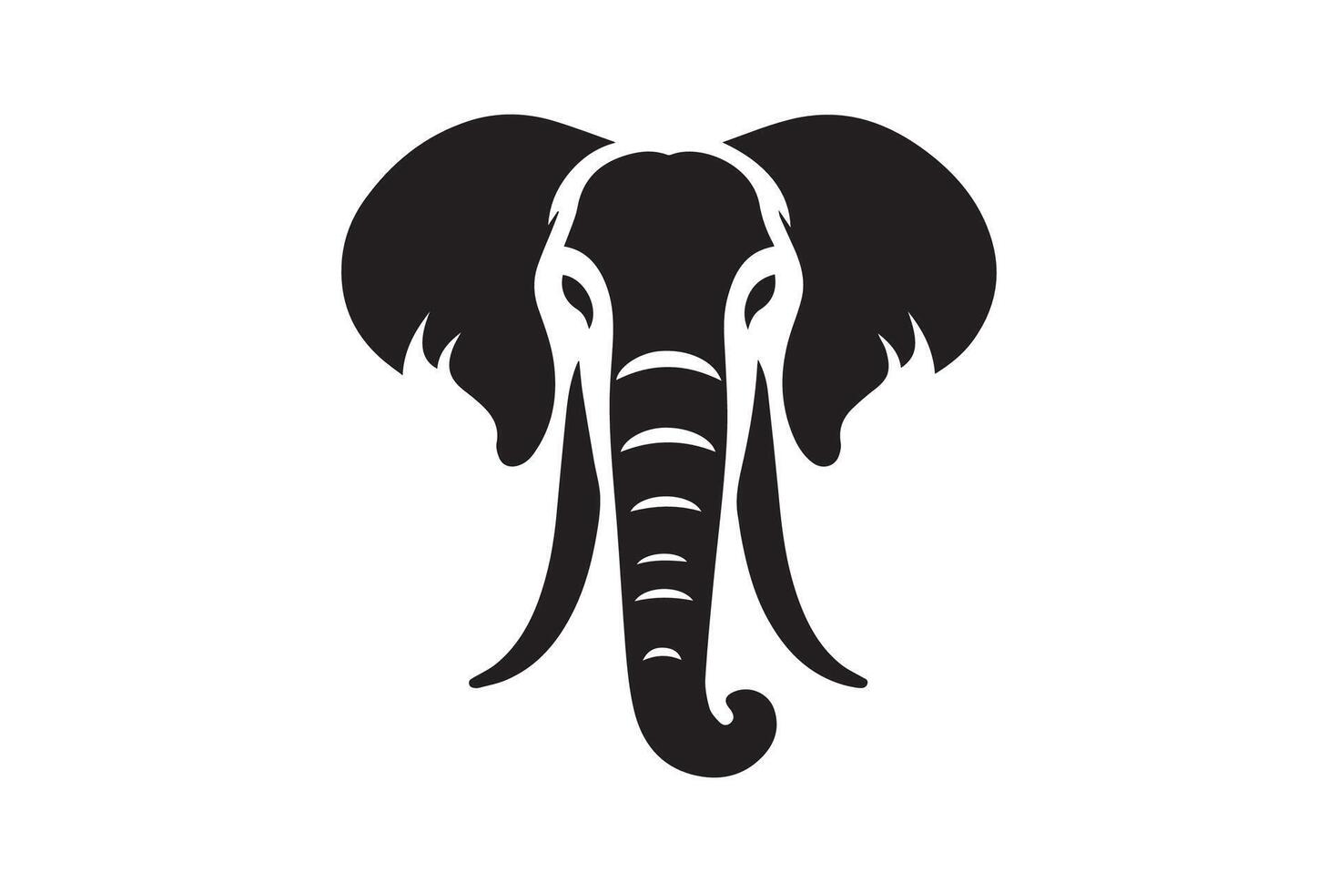 An elephant head is shown in black and white vector