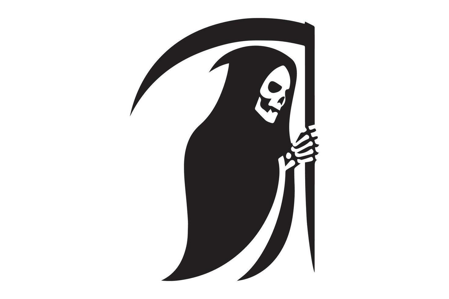 A black and white illustration of a grim reaper holding a scythe vector