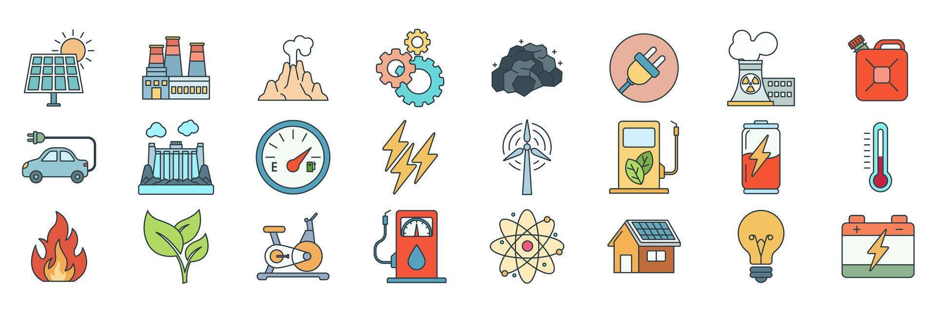 Energy icons set, Included icons as Atom, Battery, Wind Turbine, Light Bulb and more symbols collection, logo isolated illustration vector