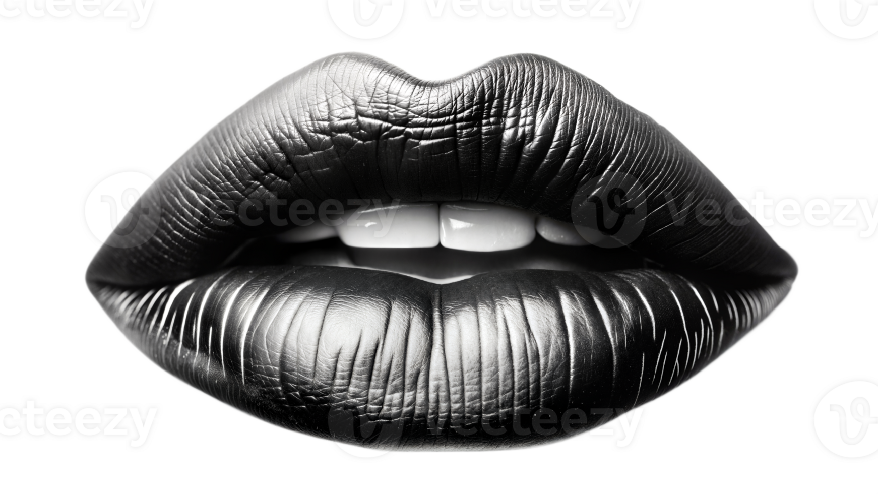 Black and white lips isolated on transparent background png