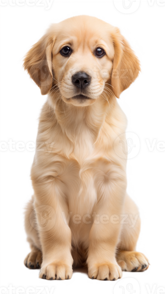 Isolated golden retriever puppy sitting on transparent background, realistic 3D illustration png
