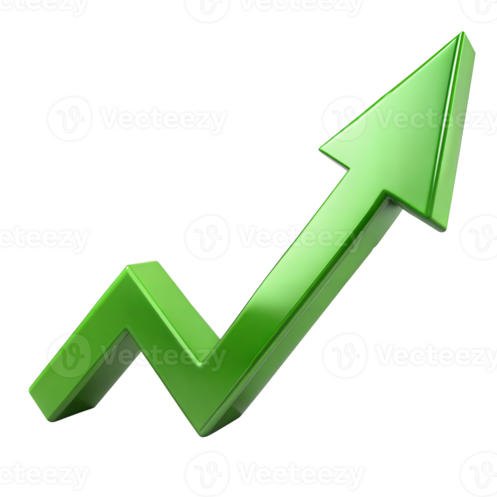 Bright green arrow pointing upwards indicating growth and progress png